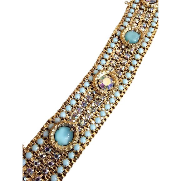 Vintage Signed Alice Caviness Glass & Rhinestone Bracelet (A9485) - Picture 6 of 9